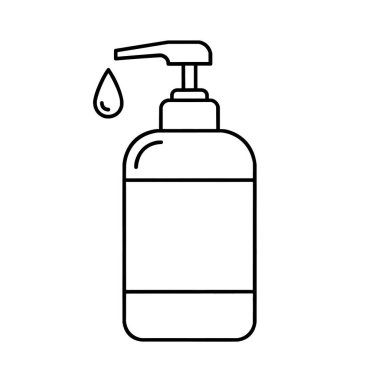 Beyaz arkaplanda siyah yassı antiseptik dezenfektan simgesi.