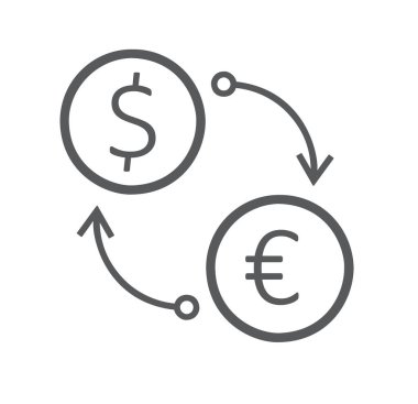 Beyaz arkaplanda Avro 'dan USD' ye düz döviz simgesi izole edildi.