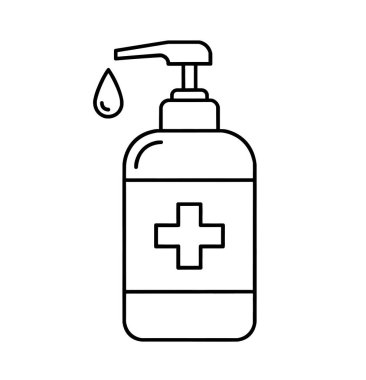 Beyaz arkaplanda siyah yassı antiseptik dezenfektan simgesi.