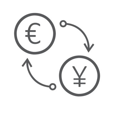 Yuan 'dan Euro' ya olan düz döviz simgesi beyaz arkaplanda izole.