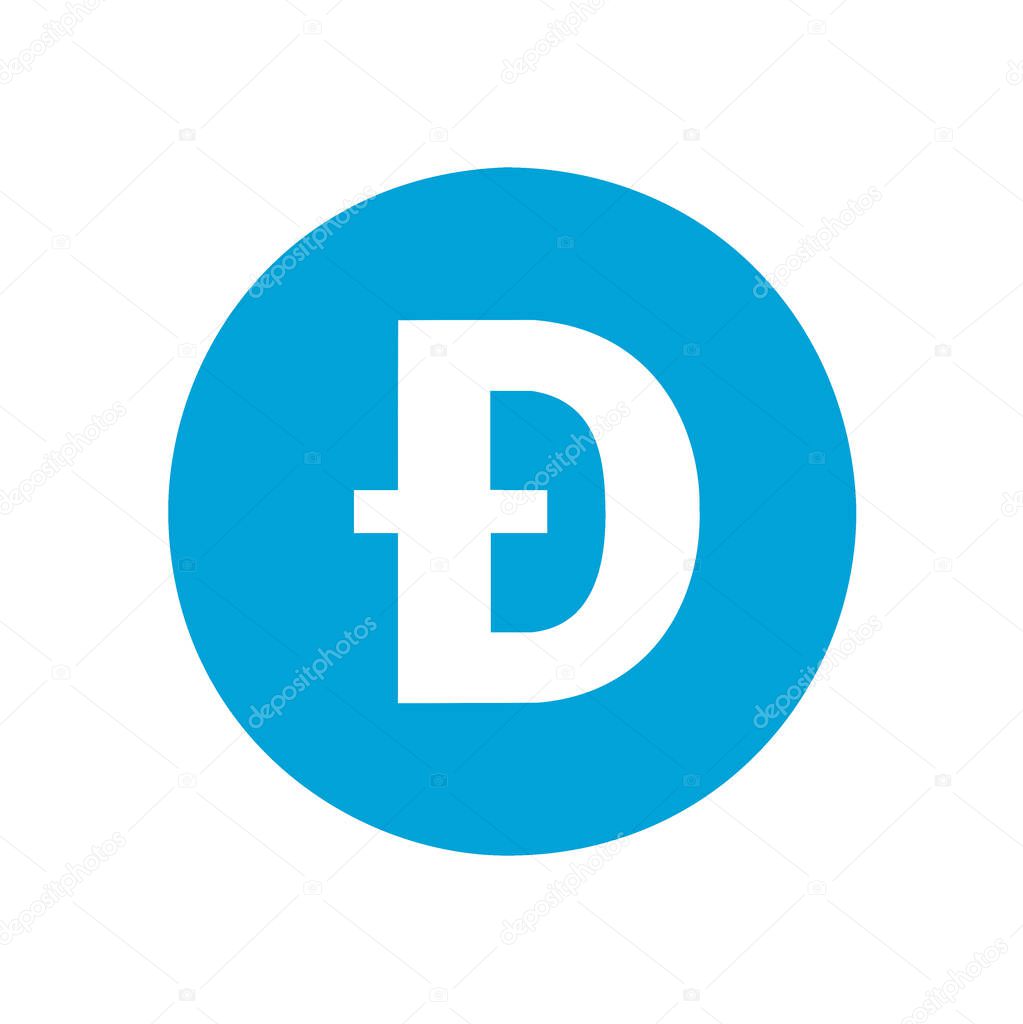 DogeCoin blue flat icon isolated on white background.