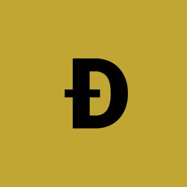 DogeCoin siyah düz simgesi altın arkaplanda izole.