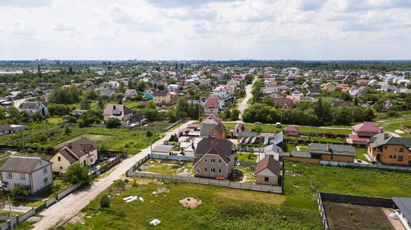 Légi Kilátás Egy Falu Ukrajnában Házak Vidéki Utak — Stock Fotó