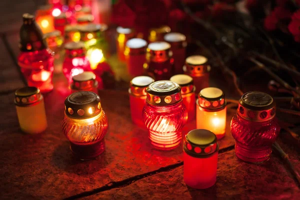 Yahrzeit kaarsen op het Onafhankelijkheidsplein in Kiev. Oekraïne Stockfoto