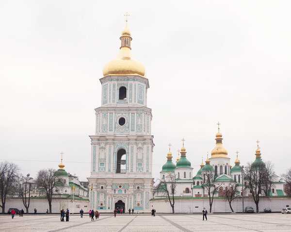 KIEV, UKRAINE - FEBRUARY 25, 2015: View of the Hagia Sophia and the bell tower