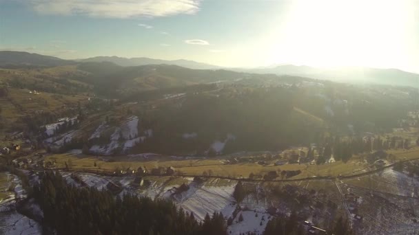 Luchtfoto van naaldhout bos in de Karpaten, lente — Stockvideo