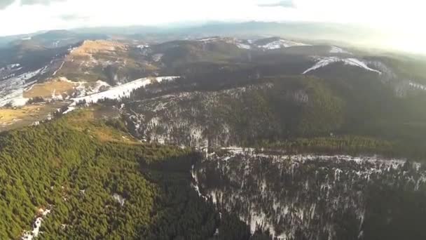 Letecký snímek jehličnatého lesa v Karpatských horách, jaro — Stock video