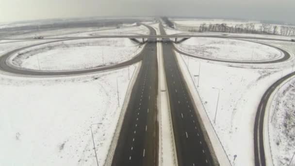 Aerial view of the circular motorway junction — Stock Video