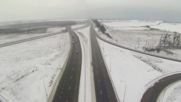 Aerial view of the circular motorway junction — Stock Video