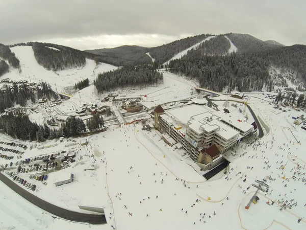 Aerial photo bottom of the lift on Bukovel, Kapratian Mountains — Stock Photo, Image