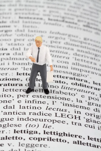 Miniatyrfigur Lärare Över Gigantisk Italiensk Bok — Stockfoto
