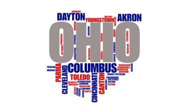 Ohio Eyaleti Canlandırılmış Harita Kelimesi Bulutu