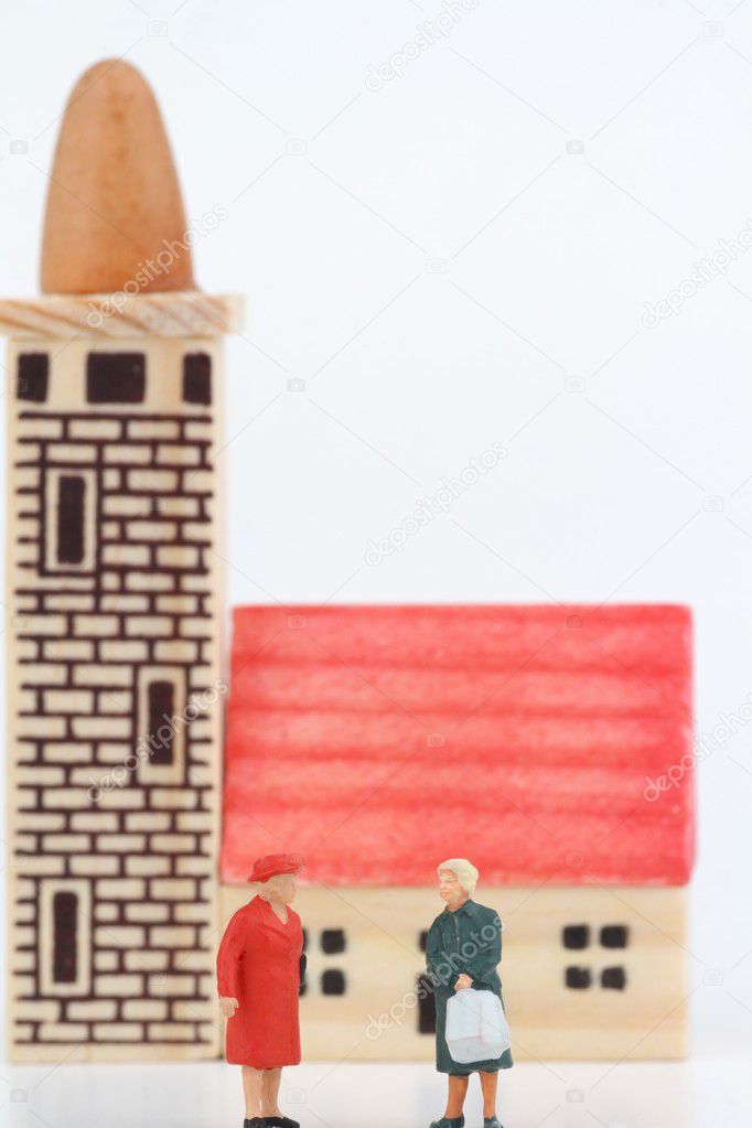 miniatures of women gossiping outside the church