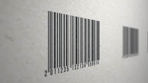 Animatie van barcodes op papier textuur gescand door een barcodelezer — Stockvideo