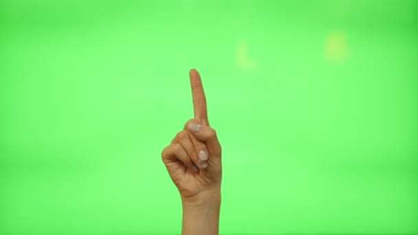 5 touchscreen gestures - female hand for transparent screen - green screen — Stock Video