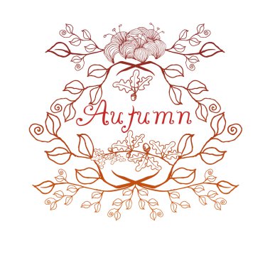 Vektör vintage sonbahar çiçek ve meşe yaprakları arka plan