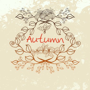 Vektör vintage sonbahar çiçek ve meşe yaprakları arka plan