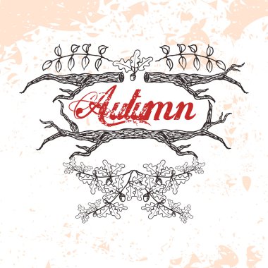 Vektör vintage sonbahar meşe yaprakları ve arka plan şubeleri