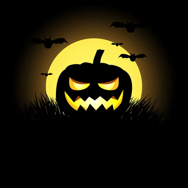 Vector halloween background with pumpkin lantern and bats — Stock Vector