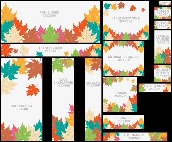 Vector large set of colorful autumn leaves banners illustration — Stock Vector