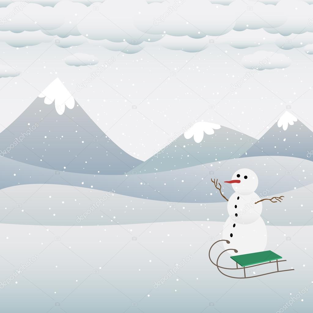 Vector cute winter scene with snowman