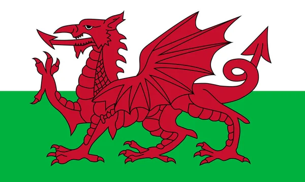 Bandera de Gales, dragón rojo en blanco y verde. Bandera nacional de gales colores oficiales y la relación de aspecto de 3 5 — Vector de stock