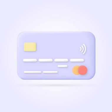 Çizgi film tarzı kredi kartı. 3 boyutlu vektör. Bankacılık Operasyonu kavramı. Finansal işlemler, ödemeler, online bankacılık, para transferleri. Çevrimiçi ödeme kavramı için kredi kartı, çevrimiçi satın alma.