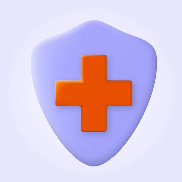 Medizinisches Schutzschild mit Kreuz. Viruskeime und Bakterienschutz. Shield icon, Krankenversicherungs-Icon-Vektor für Web, Computer und mobile App. 3D-Vektor-Symbol. — Stockvektor