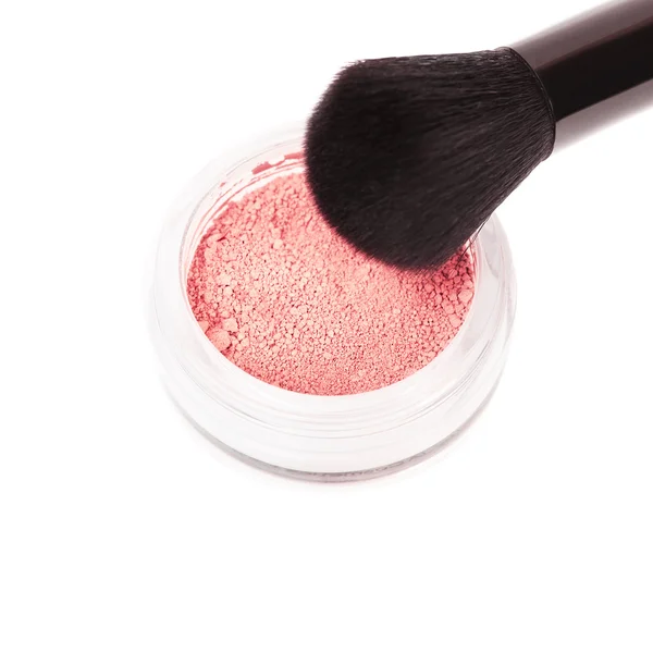 Blush poudre et pinceau de maquillage noir — Photo