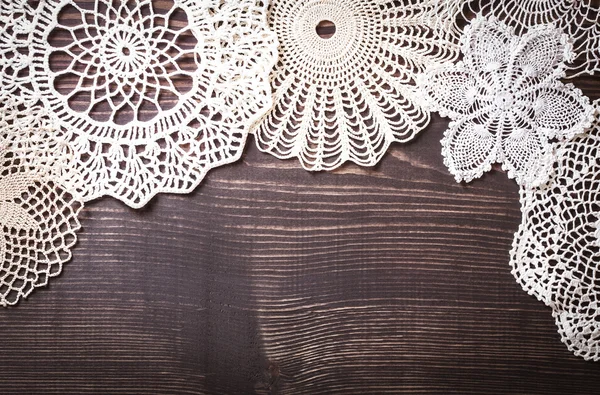 Vintage background with white crochet lace — Stock Photo, Image