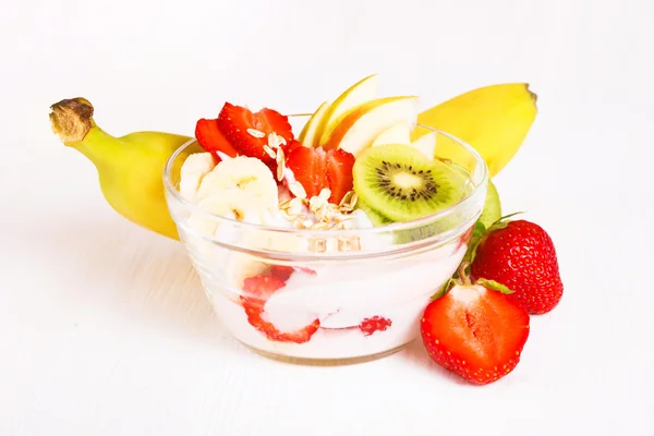 Yogurt with exotic fruits and cereals Stock Image