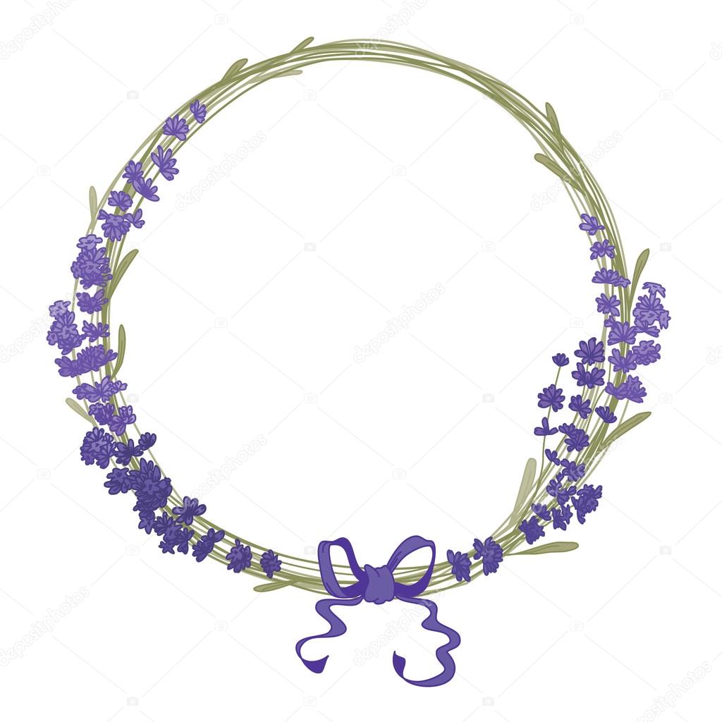 Floral wreath of lavender flowers isolated on white