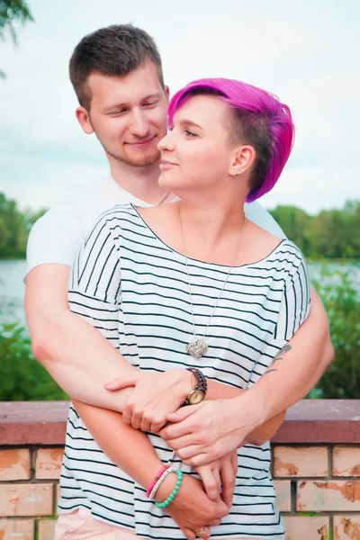 Close up of a young couple hugging — Stock Photo, Image