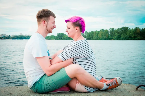 Close up of a young couple hugging — Stock Photo, Image