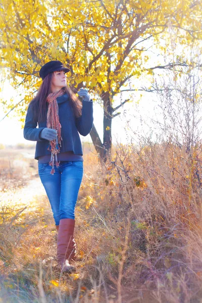 Ragazza sorridente in autunno — Foto Stock