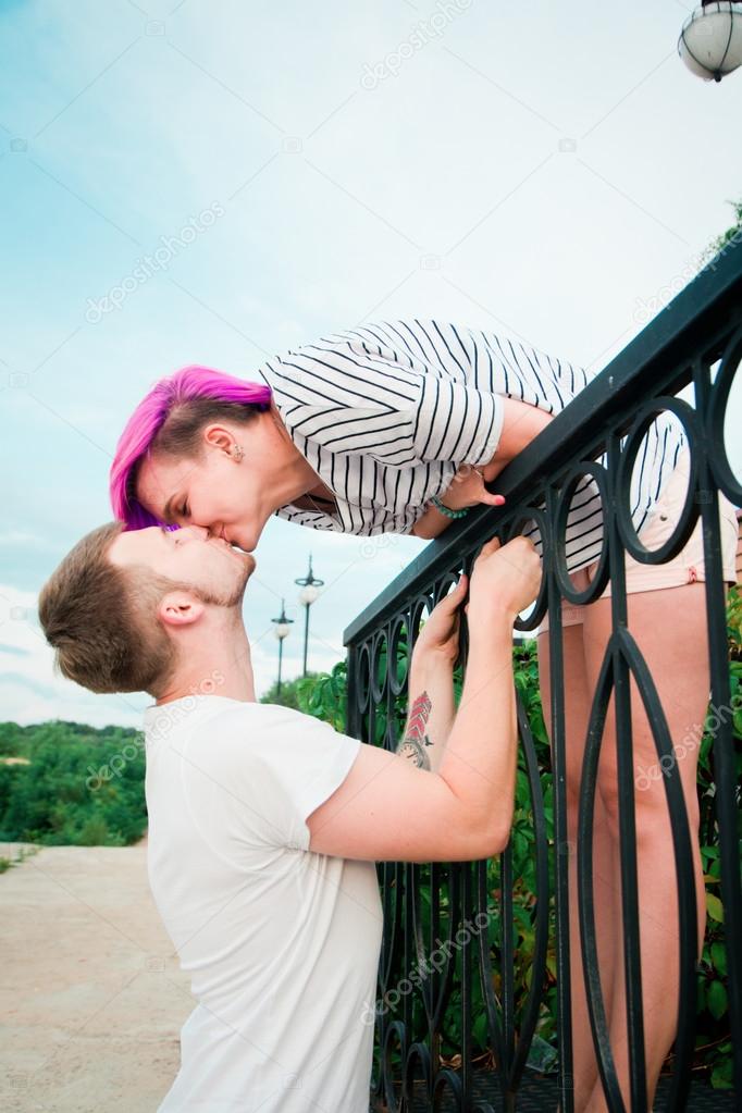 Close up of a young couple kissing