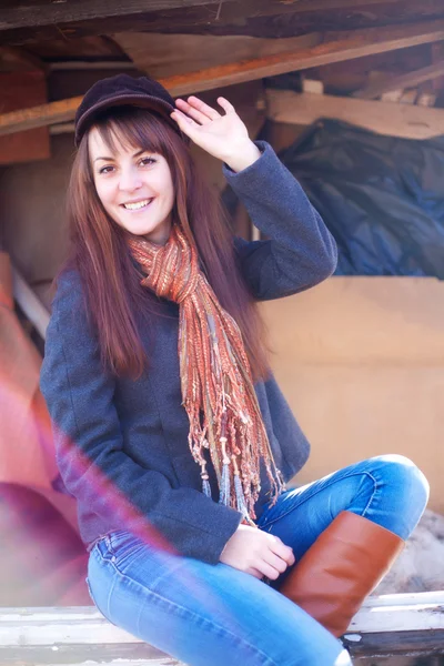 Cheerful girl in a cap — Stock Photo, Image