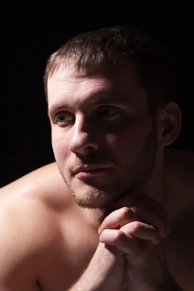 Image of shirtless man keeping his hands by face — Stock Photo, Image