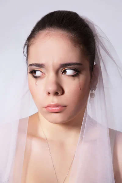 Portrait of a beautiful bride crying, closeup — Stock Photo, Image