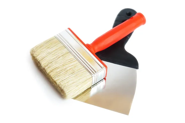 Brush and spatula, white background — Stock Photo, Image