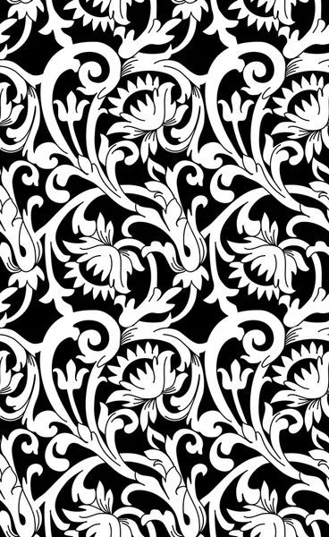 黒と白のシームレス花柄背景 — ストックベクタ