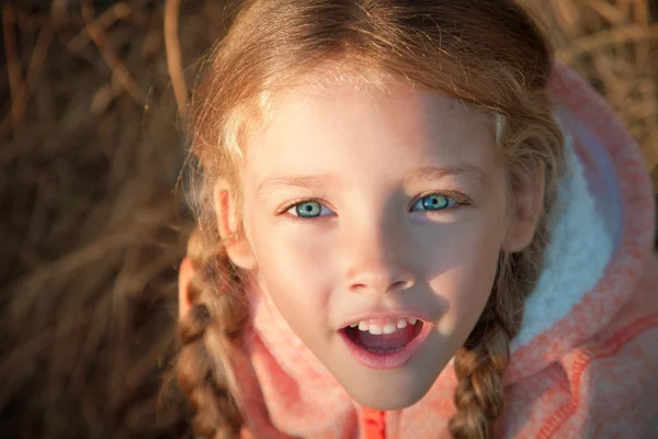 Pigtails closeup açık havada bir kızla portresi — Stok fotoğraf