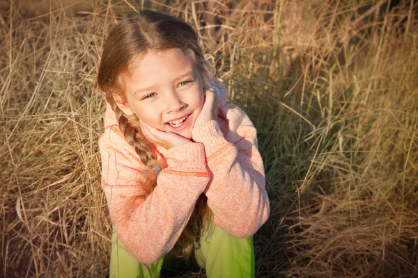 Portré egy lány pigtails Vértes szabadban — Stock Fotó