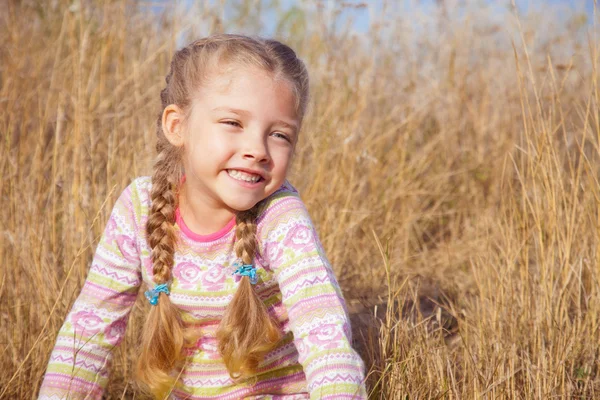 Retrato de uma menina com tranças fechar ao ar livre — Fotografia de Stock