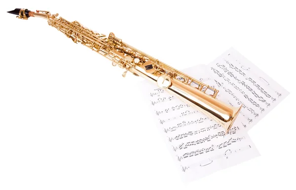 Musical notes and saxophone — Stock Photo, Image