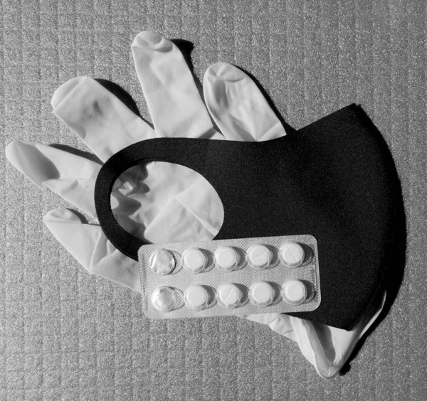 Pills Face Shield Medical Glove — Stock Photo, Image