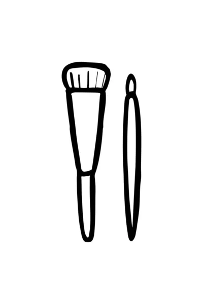 Kozmetik Fırça Siyah Beyaz Vektör Çizimi Makyaj Uygulamak Için Fırça — Stok Vektör