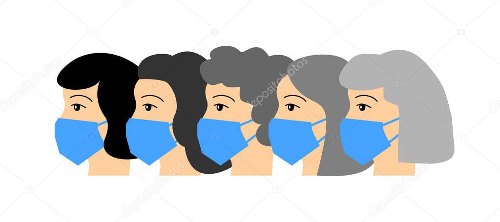 Prevention of virus infection, Mask, face shield, woman,
