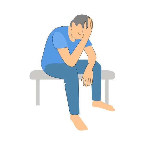 Man holding his head. the person sits and thinks. sadness, feeling unwell. psychology. — Stock Vector