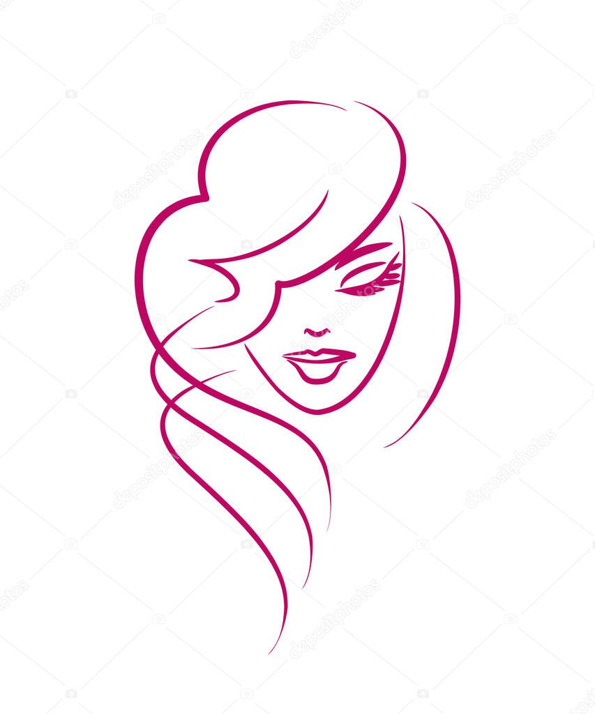 face of a beautiful girl - vector logo. Beauty salon, hairstyle
